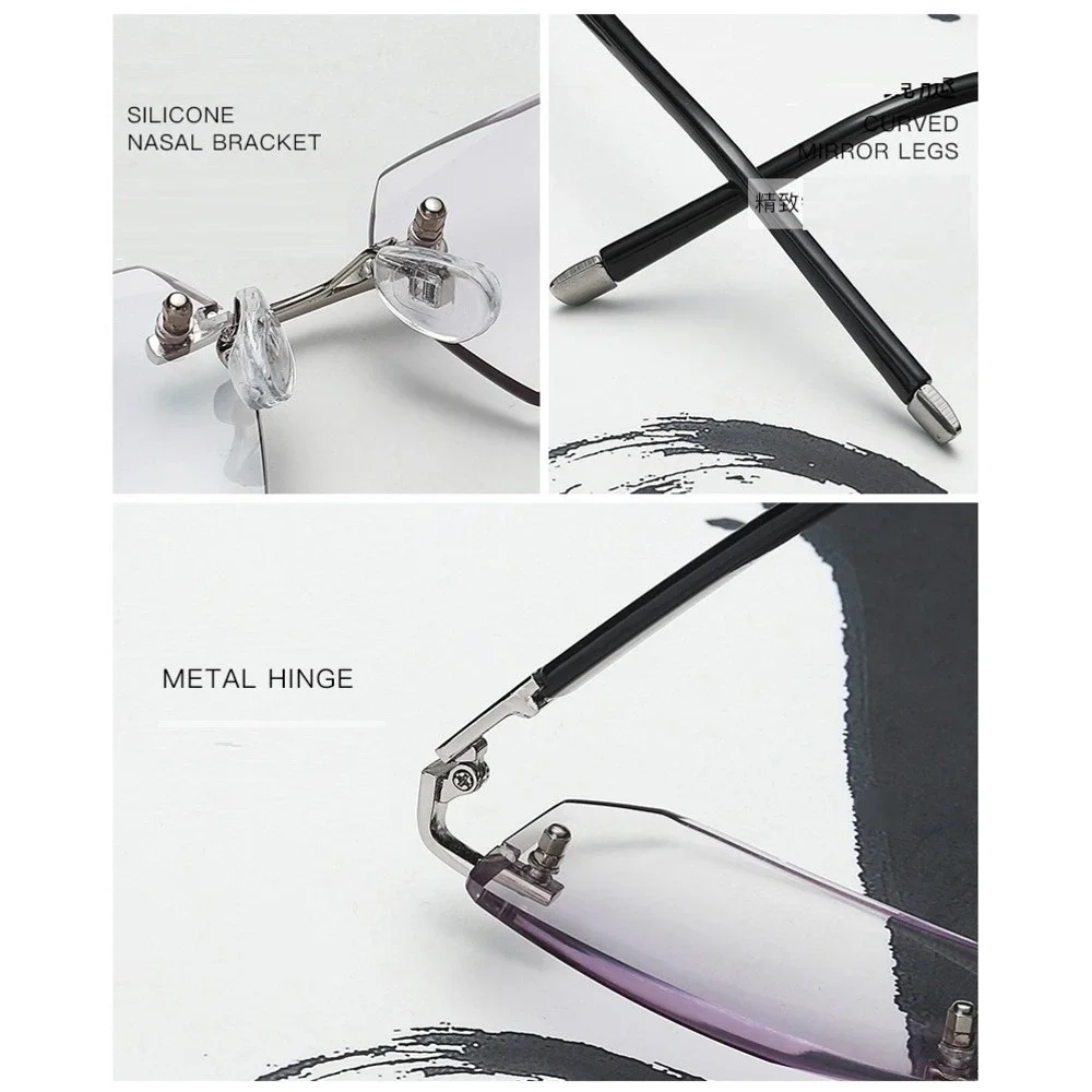 Mens Rimless Rectangular Sunglasses Clear Lens Eyewear Blue Light Retro Classy‎